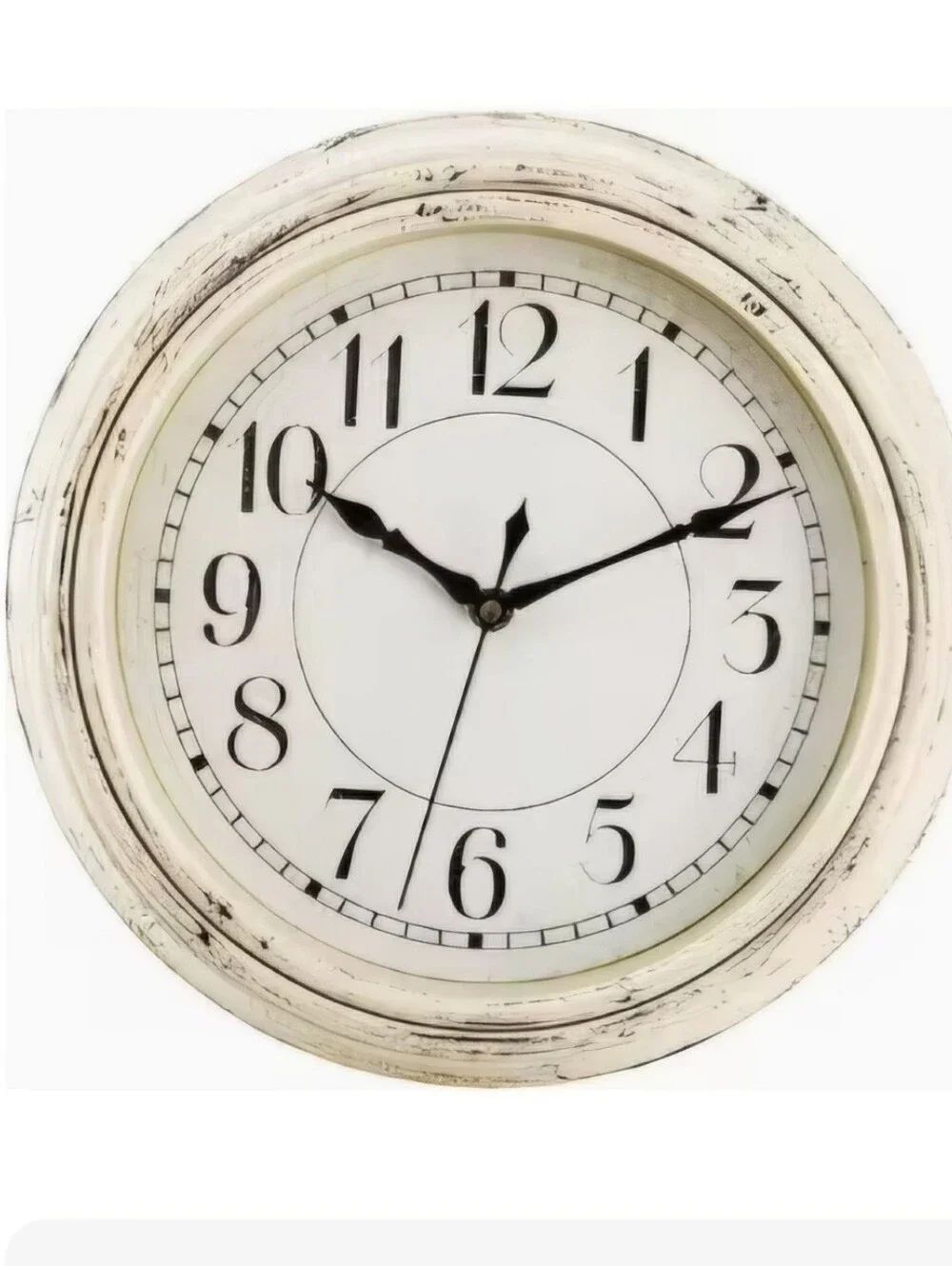 Distressed White Round Wall Clock - Classic Home Wall Decor